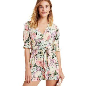Anthropologie Faithfull Ana Floral Romper Tie Waist 3/4 Puff Sleeves Size 2